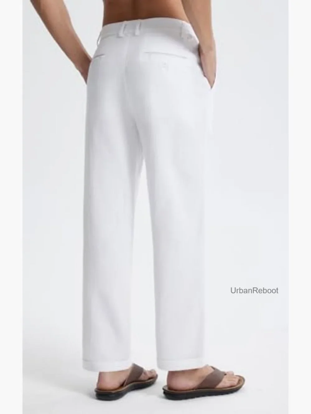 Men's Linen Pants Elastic Waist Lightweight Casual Trousers with Pockets